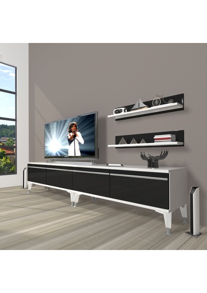 Eko 220T Mdf Silver Tv Ünitesi Tv Sehpası - Beyaz - Siyah