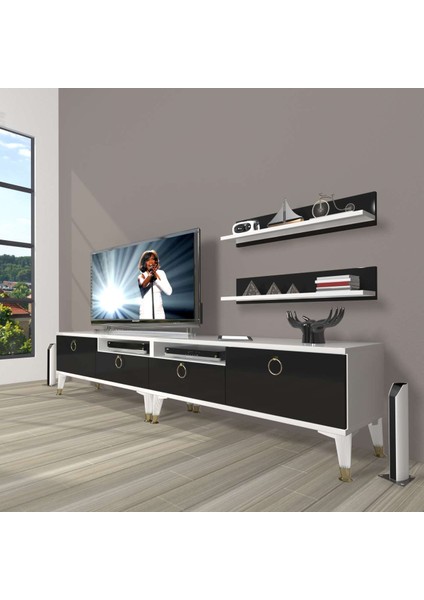 Eko 220R Mdf Gold Tv Ünitesi Tv Sehpası - Beyaz - Siyah