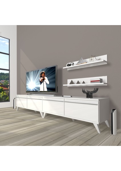 Eko 220T Mdf Retro Tv Ünitesi Tv Sehpası - Parlak Beyaz
