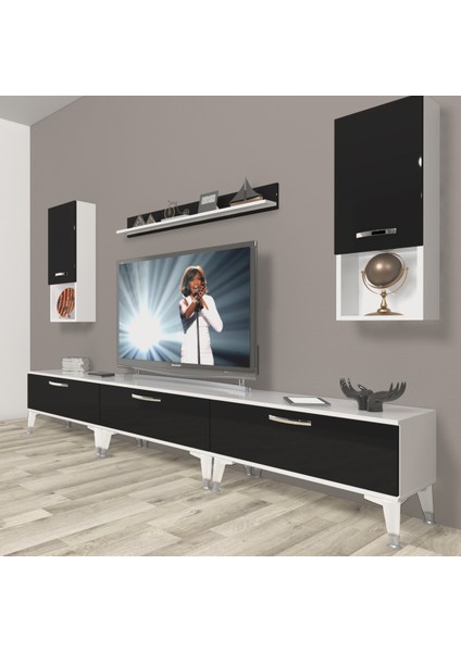 Eko 270DA Slm Silver Tv Ünitesi Tv Sehpası - Beyaz - Siyah