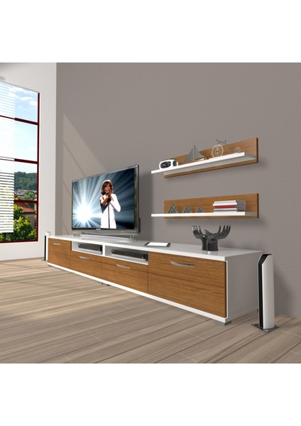Eko 200R Slm Tv Ünitesi Tv Sehpası - Beyaz - Ceviz