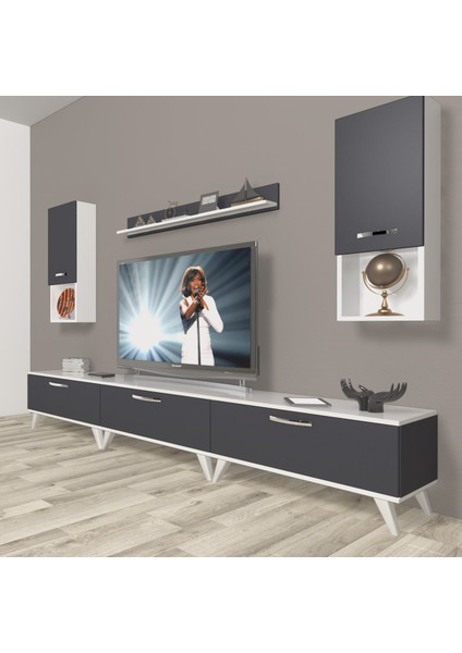 Eko 270DA Mdf Retro Tv Ünitesi Tv Sehpası - Beyaz - Antrasit