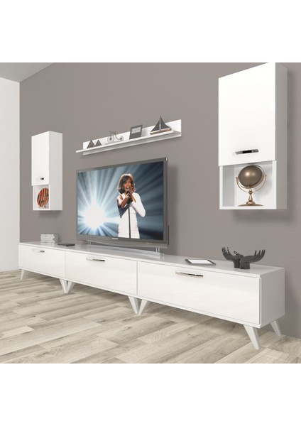 Eko 270DA Slm Retro Tv Ünitesi Tv Sehpası - Parlak Beyaz