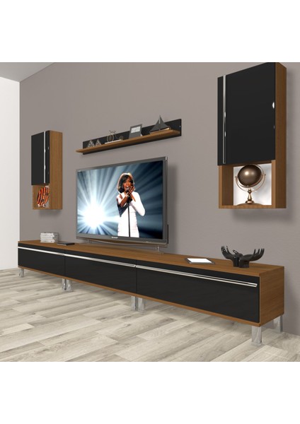 Eko 270TA Mdf Krom Ayaklı Tv Ünitesi Tv Sehpası - Ceviz - Siyah