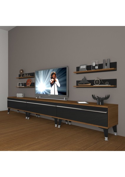 Eko 270R Mdf Silver Tv Ünitesi Tv Sehpası - Ceviz - Siyah