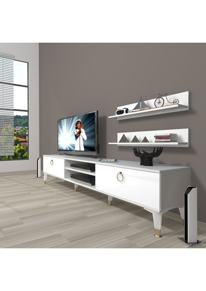 Eko 4 Mdf DVD Gold Tv Ünitesi Tv Sehpası - Parlak Beyaz