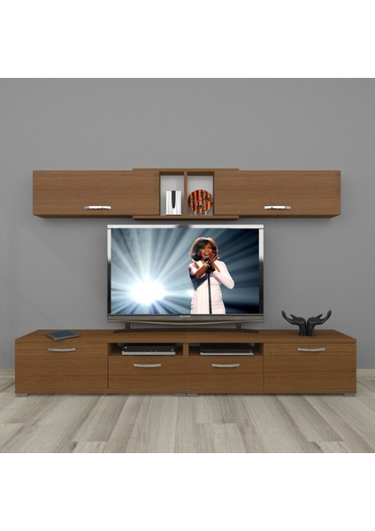 Eko 5220 Slm Krom Ayaklı Tv Ünitesi Tv Sehpası - Naturel Ceviz