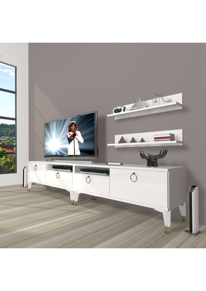 Eko 220R Mdf Gold Tv Ünitesi Tv Sehpası - Parlak Beyaz