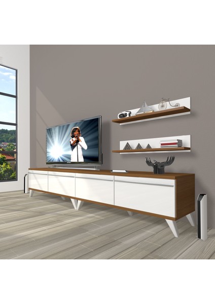 Eko 220T Mdf Retro Tv Ünitesi Tv Sehpası - Ceviz - Beyaz