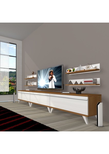Eko 270R Mdf Retro Tv Ünitesi Tv Sehpası - Ceviz - Beyaz
