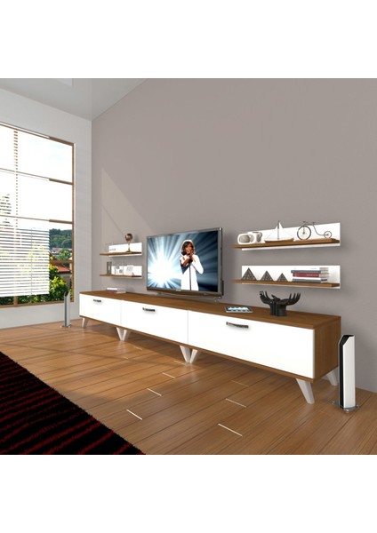 Eko 270R Slm Retro Tv Ünitesi Tv Sehpası - Ceviz - Beyaz