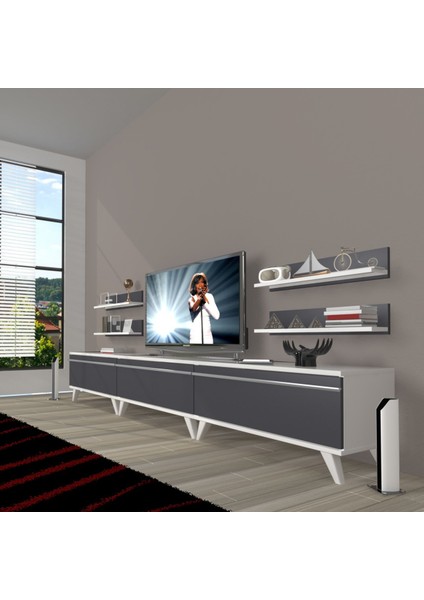 Eko 270R Mdf Retro Tv Ünitesi Tv Sehpası - Beyaz - Antrasit