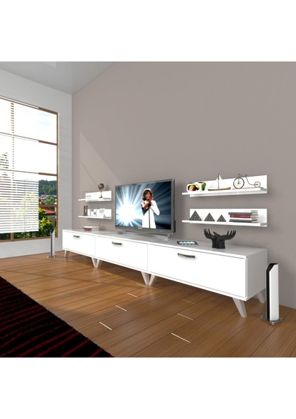 Eko 270R Slm Retro Tv Ünitesi Tv Sehpası - Parlak Beyaz
