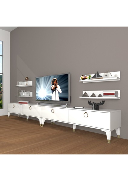 Eko 360R Mdf Gold Tv Ünitesi Tv Sehpası - Parlak Beyaz