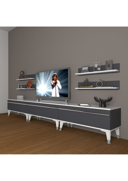 Eko 270R Mdf Silver Tv Ünitesi Tv Sehpası - Beyaz - Antrasit