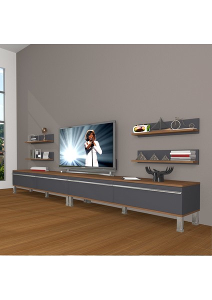 Eko 360R Mdf Krom Ayaklı Tv Ünitesi Tv Sehpası - Ceviz - Antrasit