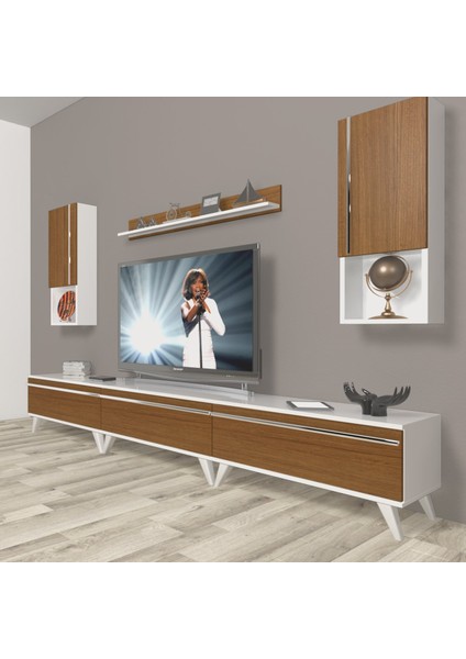 Eko 270TA Mdf Retro Tv Ünitesi Tv Sehpası - Beyaz - Ceviz