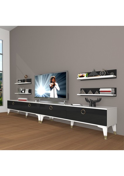 Eko 360R Mdf Gold Tv Ünitesi Tv Sehpası - Beyaz - Siyah