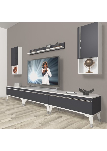 Eko 270TA Mdf Silver Tv Ünitesi Tv Sehpası - Beyaz - Antrasit