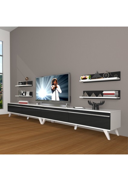 Eko 360R Mdf Retro Tv Ünitesi Tv Sehpası - Beyaz - Siyah