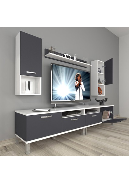 Eko 5200DA Mdf Krom Ayaklı Tv Ünitesi Tv Sehpası - Beyaz - Antrasit