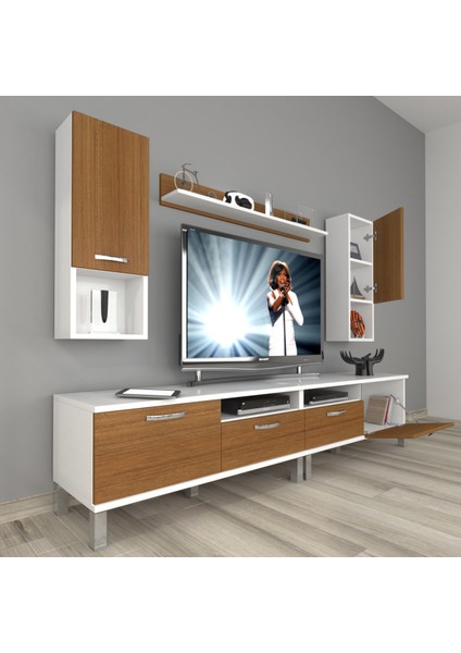 Eko 5200DA Mdf Krom Ayaklı Tv Ünitesi Tv Sehpası - Beyaz - Ceviz