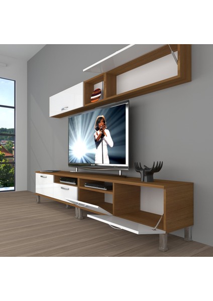 Eko 5200 Slm Krom Ayaklı Tv Ünitesi Tv Sehpası - Ceviz - Beyaz
