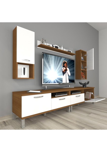 Eko 5200DA Mdf Krom Ayaklı Tv Ünitesi Tv Sehpası - Ceviz - Beyaz