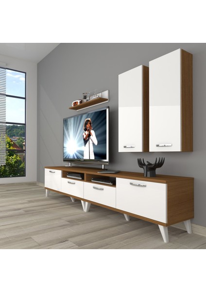 Eko 5200D Mdf Retro Tv Ünitesi Tv Sehpası - Ceviz - Beyaz
