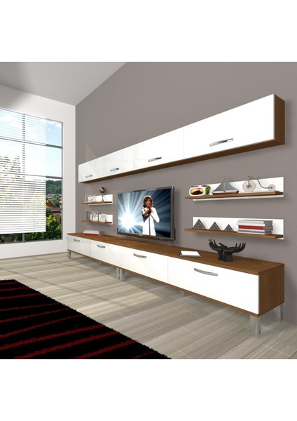 Eko 360Y Slm Krom Ayaklı Tv Ünitesi Tv Sehpası - Ceviz - Beyaz