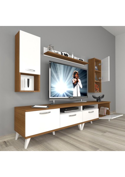 Eko 5200DA Mdf Retro Tv Ünitesi Tv Sehpası - Ceviz - Beyaz