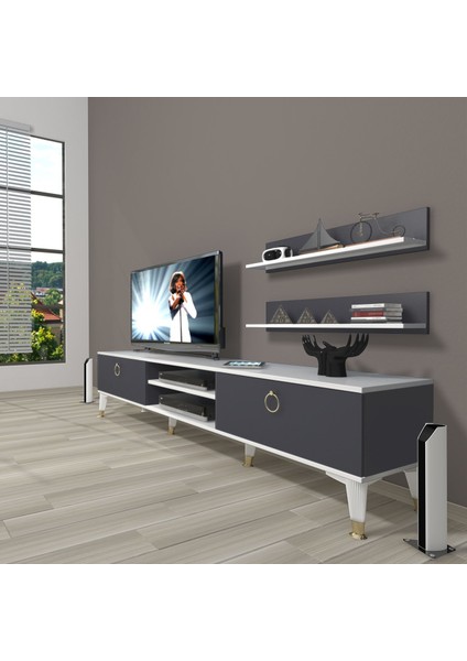 Eko 4 Mdf DVD Gold Tv Ünitesi Tv Sehpası - Beyaz - Antrasit