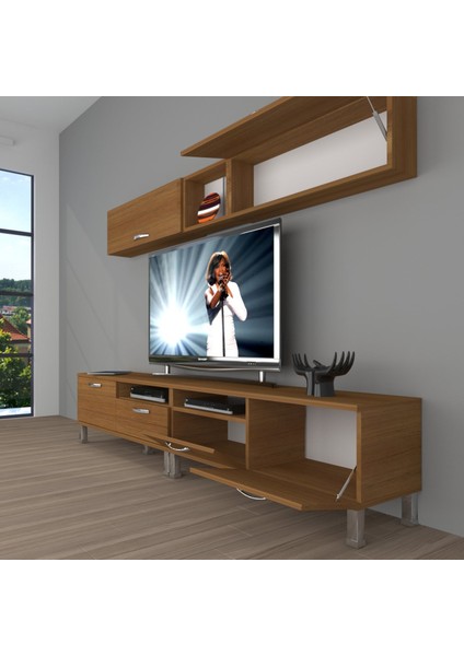 Eko 5200 Mdf Krom Ayaklı Tv Ünitesi Tv Sehpası - Naturel Ceviz