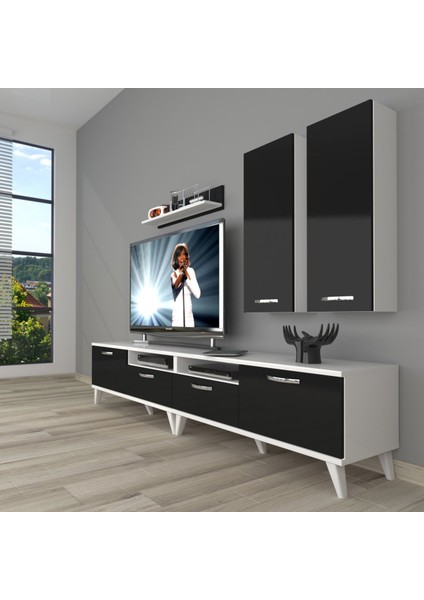 Eko 5200D Slm Retro Tv Ünitesi Tv Sehpası - Beyaz - Siyah