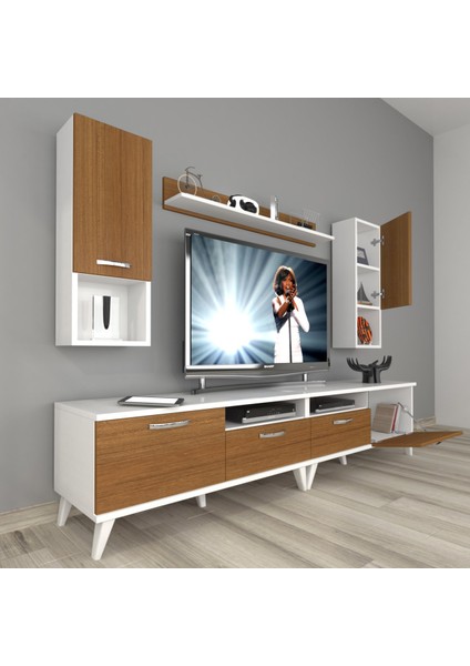 Eko 5200DA Mdf Retro Tv Ünitesi Tv Sehpası - Beyaz - Ceviz