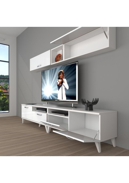 Eko 5200 Slm Retro Tv Ünitesi Tv Sehpası - Parlak Beyaz