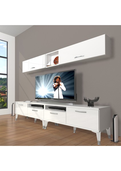 Eko 5200 Slm Silver Tv Ünitesi Tv Sehpası - Parlak Beyaz