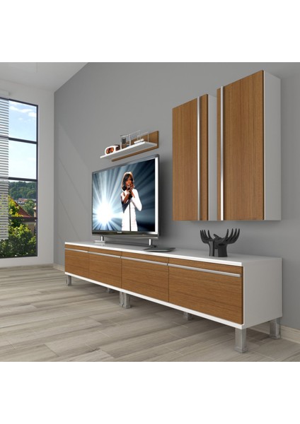 Eko 5200T Mdf Krom Ayaklı Tv Ünitesi Tv Sehpası - Beyaz - Ceviz