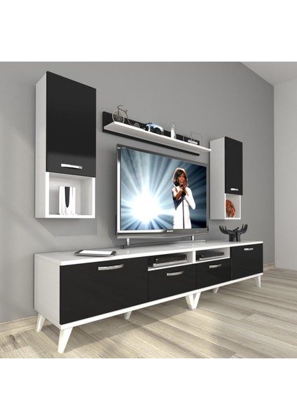 Eko 5220DA Mdf Retro Tv Ünitesi Tv Sehpası - Beyaz - Siyah