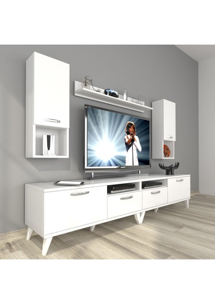 Eko 5220DA Slm Retro Tv Ünitesi Tv Sehpası - Parlak Beyaz