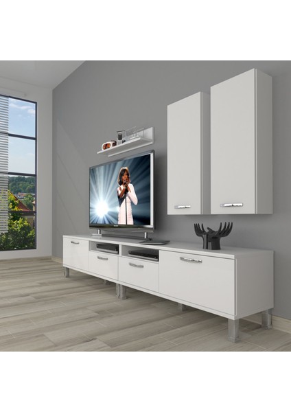 Eko 5220D Mdf Krom Ayaklı Tv Ünitesi Tv Sehpası - Parlak Beyaz