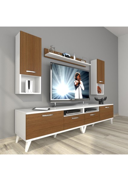 Eko 5220DA Mdf Retro Tv Ünitesi Tv Sehpası - Beyaz - Ceviz