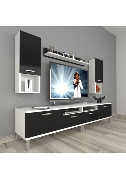 Eko 5220DA Slm Krom Ayaklı Tv Ünitesi Tv Sehpası - Beyaz - Siyah