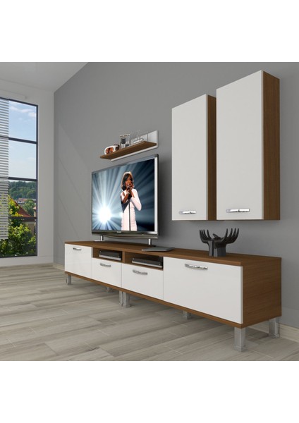 Eko 5220D Mdf Krom Ayaklı Tv Ünitesi Tv Sehpası - Ceviz - Beyaz