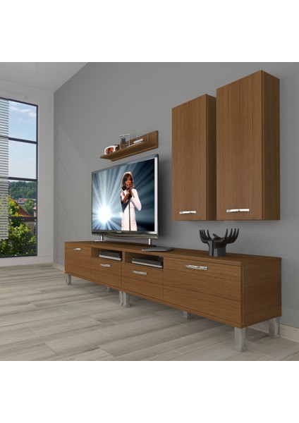 Eko 5220D Slm Krom Ayaklı Tv Ünitesi Tv Sehpası - Naturel Ceviz