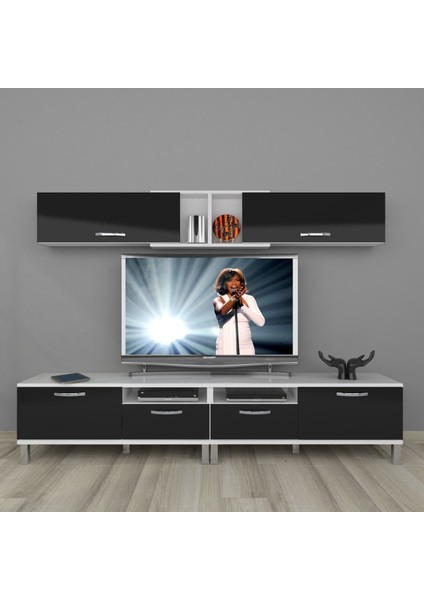 Eko 5220 Mdf Krom Ayaklı Tv Ünitesi Tv Sehpası - Beyaz - Siyah