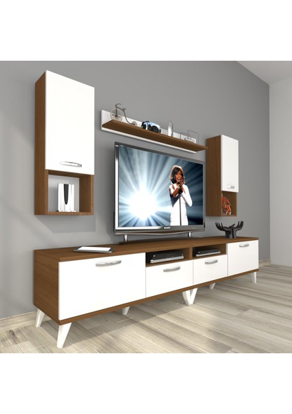 Eko 5220DA Slm Retro Tv Ünitesi Tv Sehpası - Ceviz - Beyaz