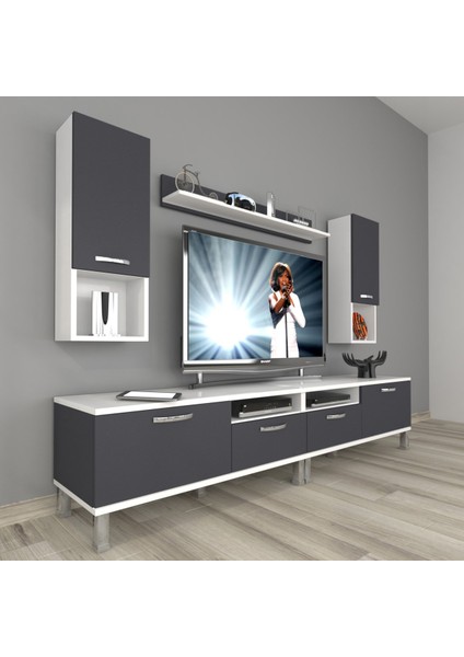 Eko 5220DA Mdf Krom Ayaklı Tv Ünitesi Tv Sehpası - Beyaz - Antrasit