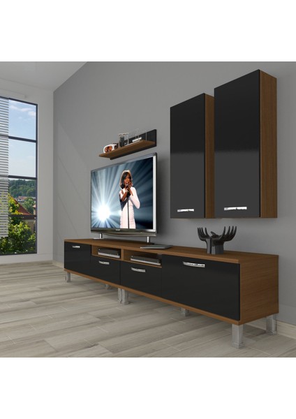 Eko 5220D Mdf Krom Ayaklı Tv Ünitesi Tv Sehpası - Ceviz - Siyah