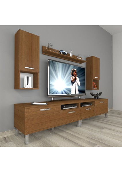 Eko 5220DA Mdf Krom Ayaklı Tv Ünitesi Tv Sehpası - Naturel Ceviz